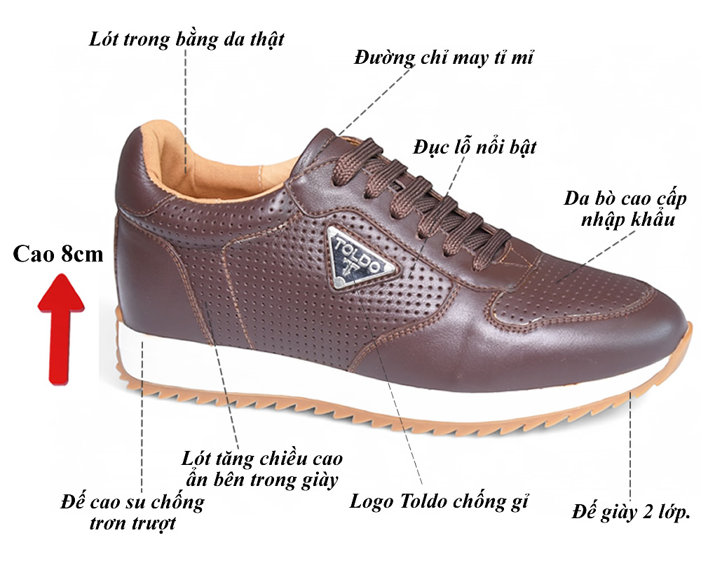 Giày nam cao 8cm thể thao da thật