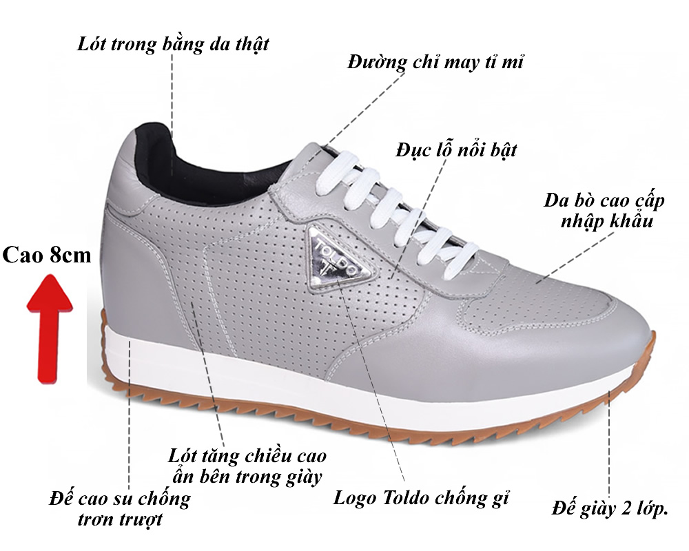 Giày thể thao cao 8cm da thật